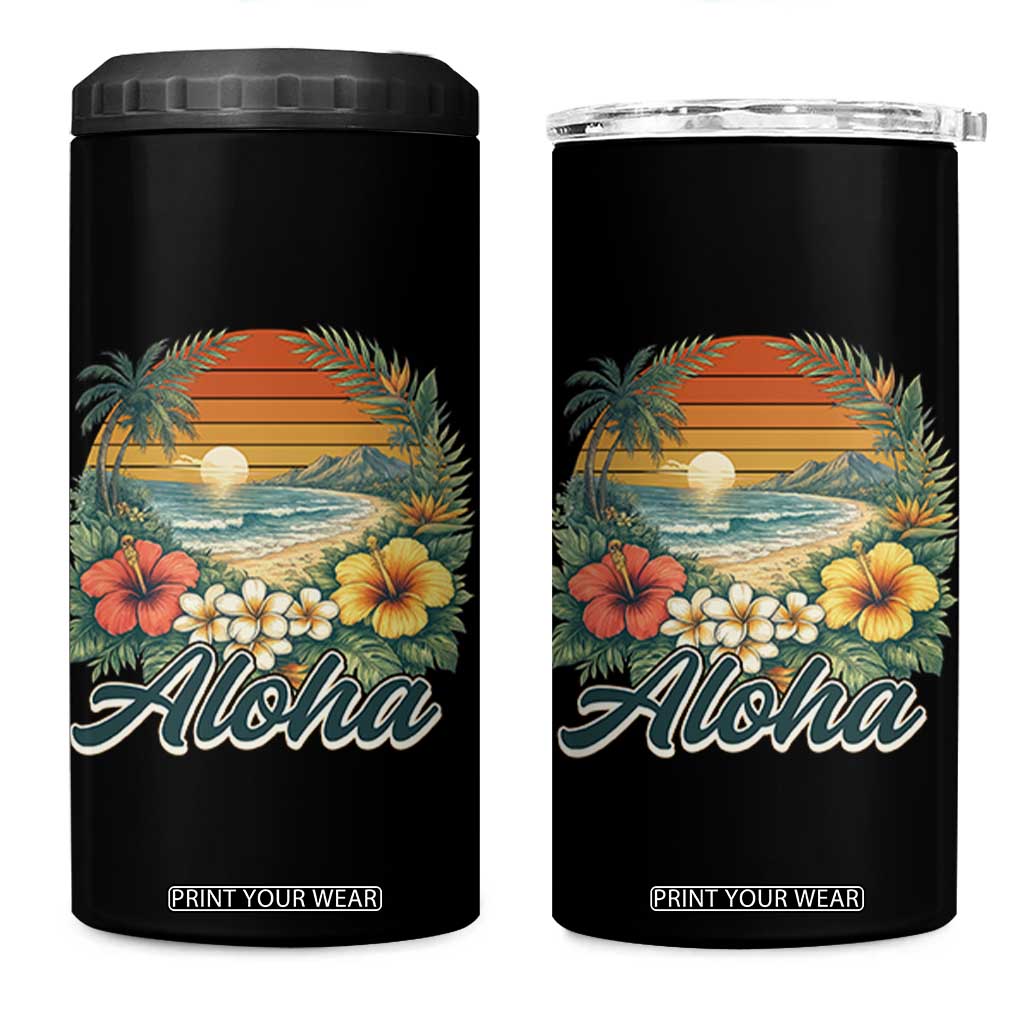 Aloha Hawaii Summer 4 in 1 Can Cooler Tumbler Vintage Tropical Beach Graphic