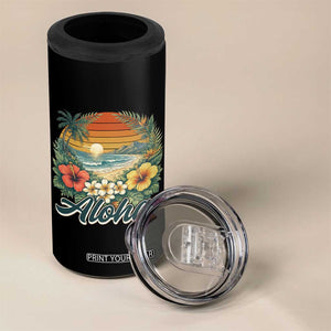 Aloha Hawaii Summer 4 in 1 Can Cooler Tumbler Vintage Tropical Beach Graphic