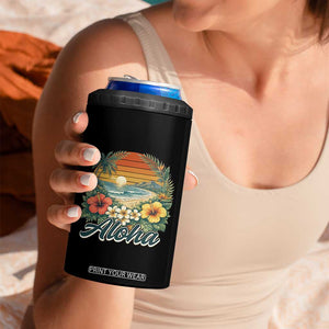 Aloha Hawaii Summer 4 in 1 Can Cooler Tumbler Vintage Tropical Beach Graphic