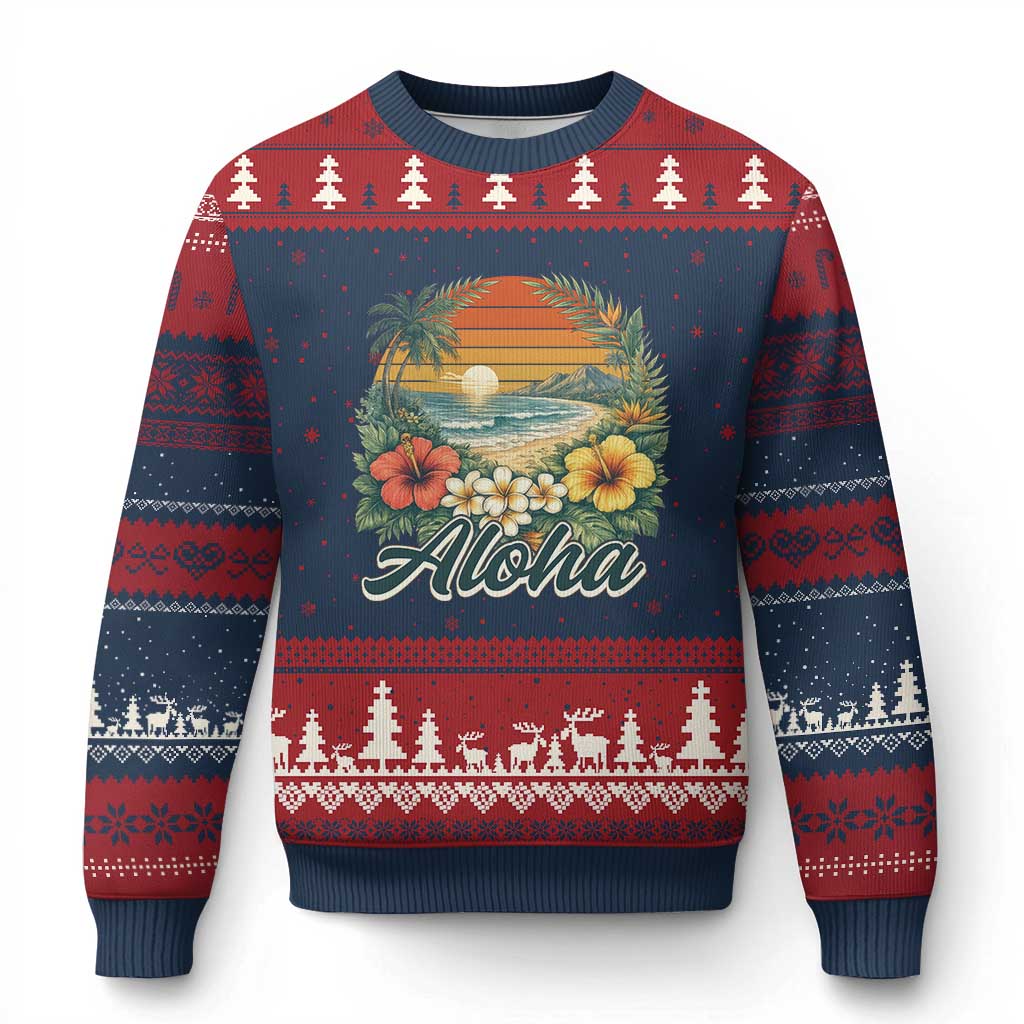 Aloha Hawaii Summer Ugly Christmas Sweater Vintage Tropical Beach Graphic TS14 Navy Red Print Your Wear