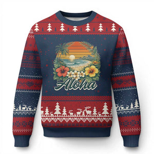 Aloha Hawaii Summer Ugly Christmas Sweater Vintage Tropical Beach Graphic TS14 Navy Red Print Your Wear