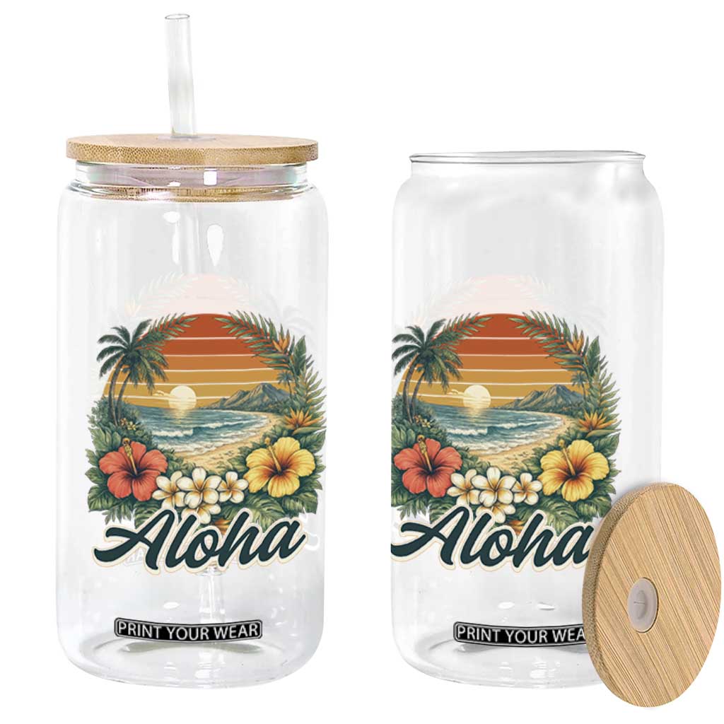 Aloha Hawaii Summer Glass Can Vintage Tropical Beach Graphic