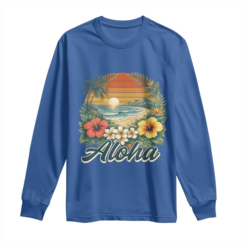 Aloha Hawaii Summer Long Sleeve Shirt Vintage Tropical Beach Graphic