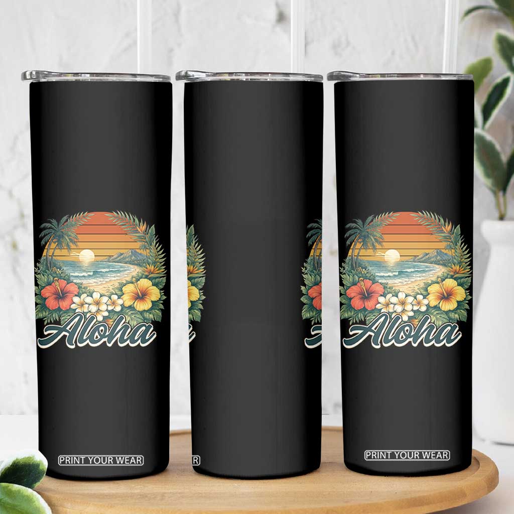 Aloha Hawaii Summer Skinny Tumbler Vintage Tropical Beach Graphic