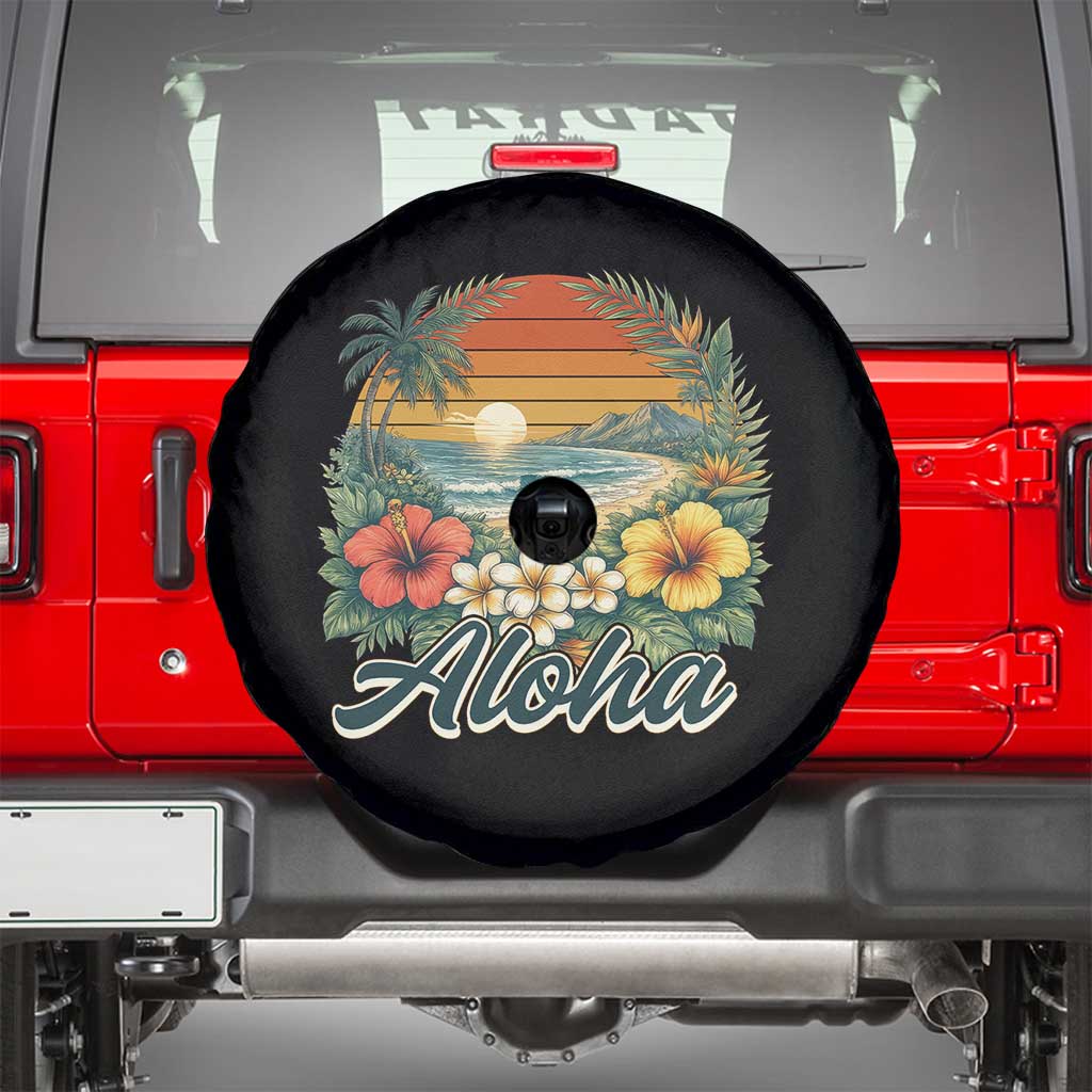 Aloha Hawaii Summer Spare Tire Cover Vintage Tropical Beach Graphic