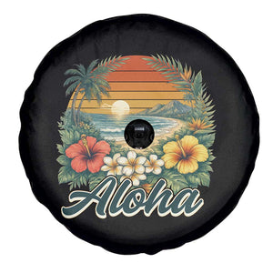Aloha Hawaii Summer Spare Tire Cover Vintage Tropical Beach Graphic