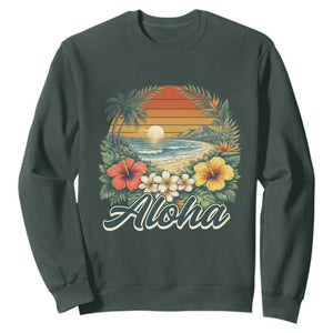 Aloha Hawaii Summer Sweatshirt Vintage Tropical Beach Graphic TS14 S Dark Forest Green Print Your Wear