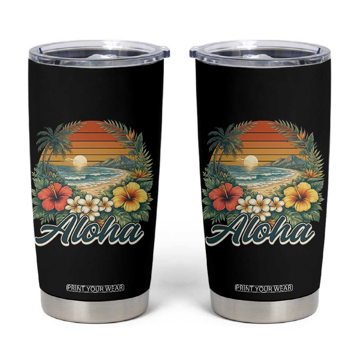 Aloha Hawaii Summer Tumbler Cup Vintage Tropical Beach Graphic TS14 Black Print Your Wear