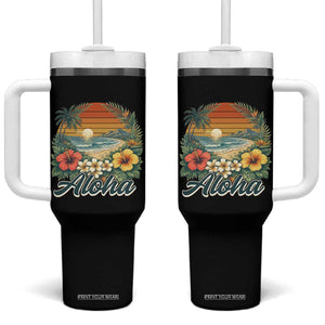 Aloha Hawaii Summer Tumbler With Handle Vintage Tropical Beach Graphic