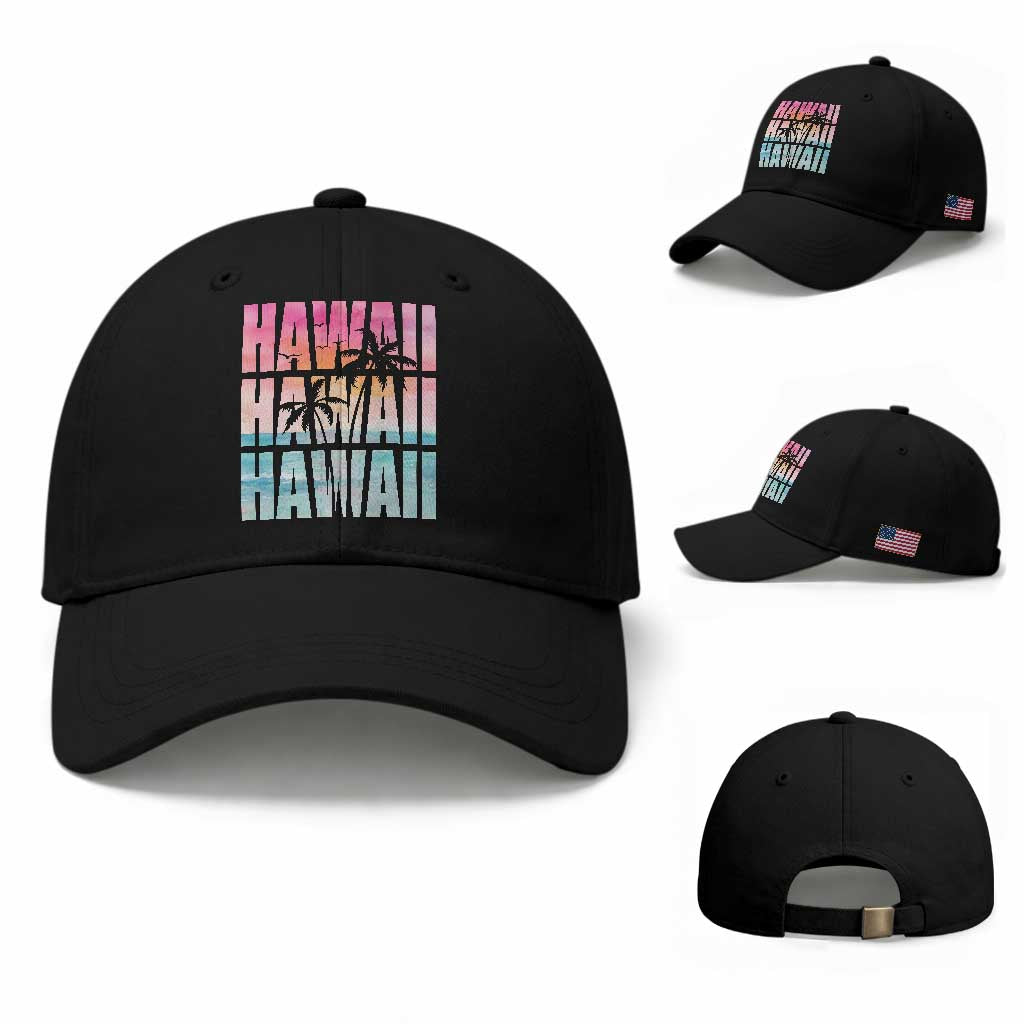 Hawaii Summer Vacation Baseball Cap Vintage Tropical Beach Graphic TS14 Baseball Cap Universal Fit Black Print Your Wear