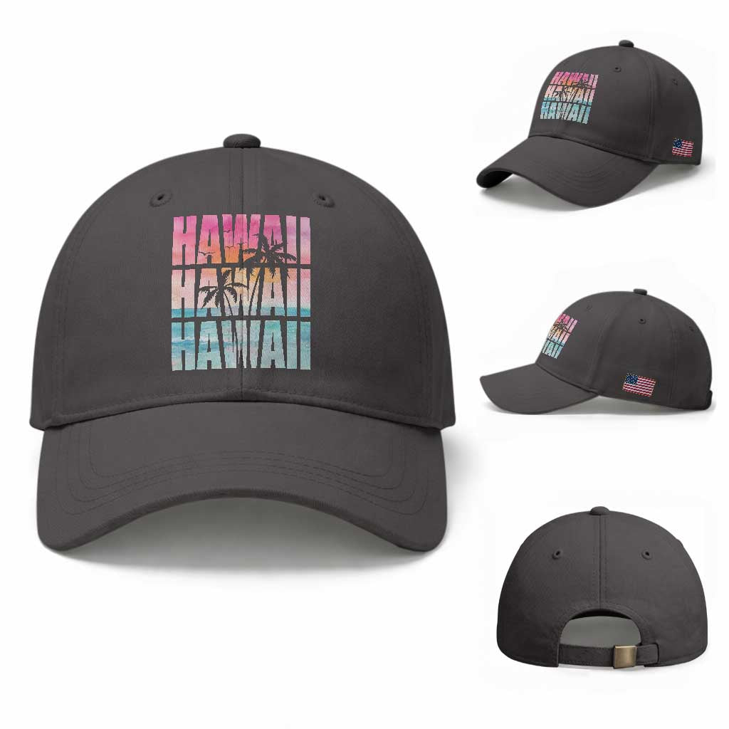 Hawaii Summer Vacation Baseball Cap Vintage Tropical Beach Graphic TS14 Baseball Cap Universal Fit Dark Gray Print Your Wear