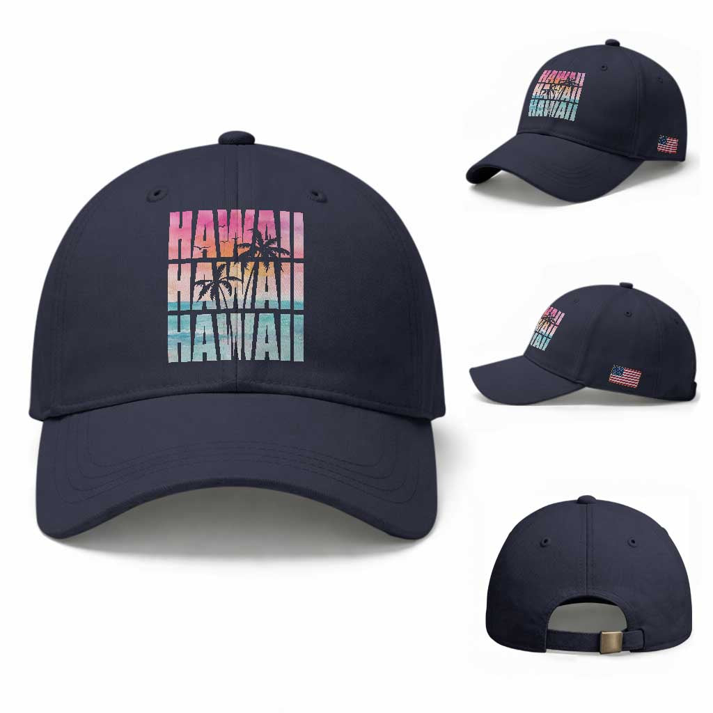 Hawaii Summer Vacation Baseball Cap Vintage Tropical Beach Graphic TS14 Baseball Cap Universal Fit Navy Print Your Wear