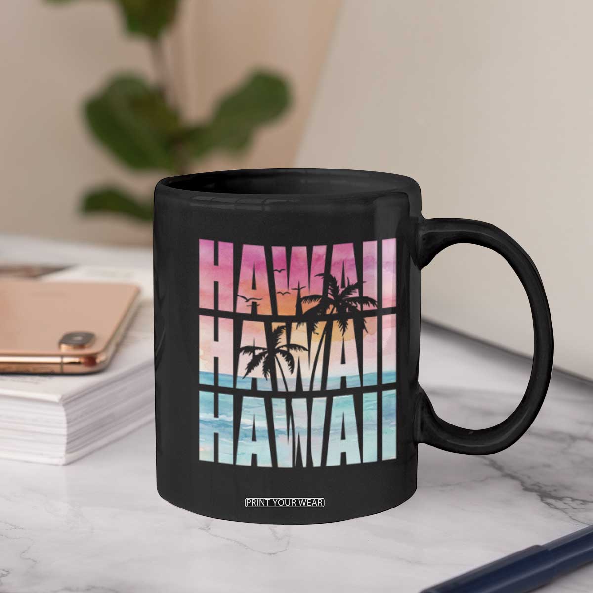Hawaii Summer Vacation Coffee Mug Vintage Tropical Beach Graphic