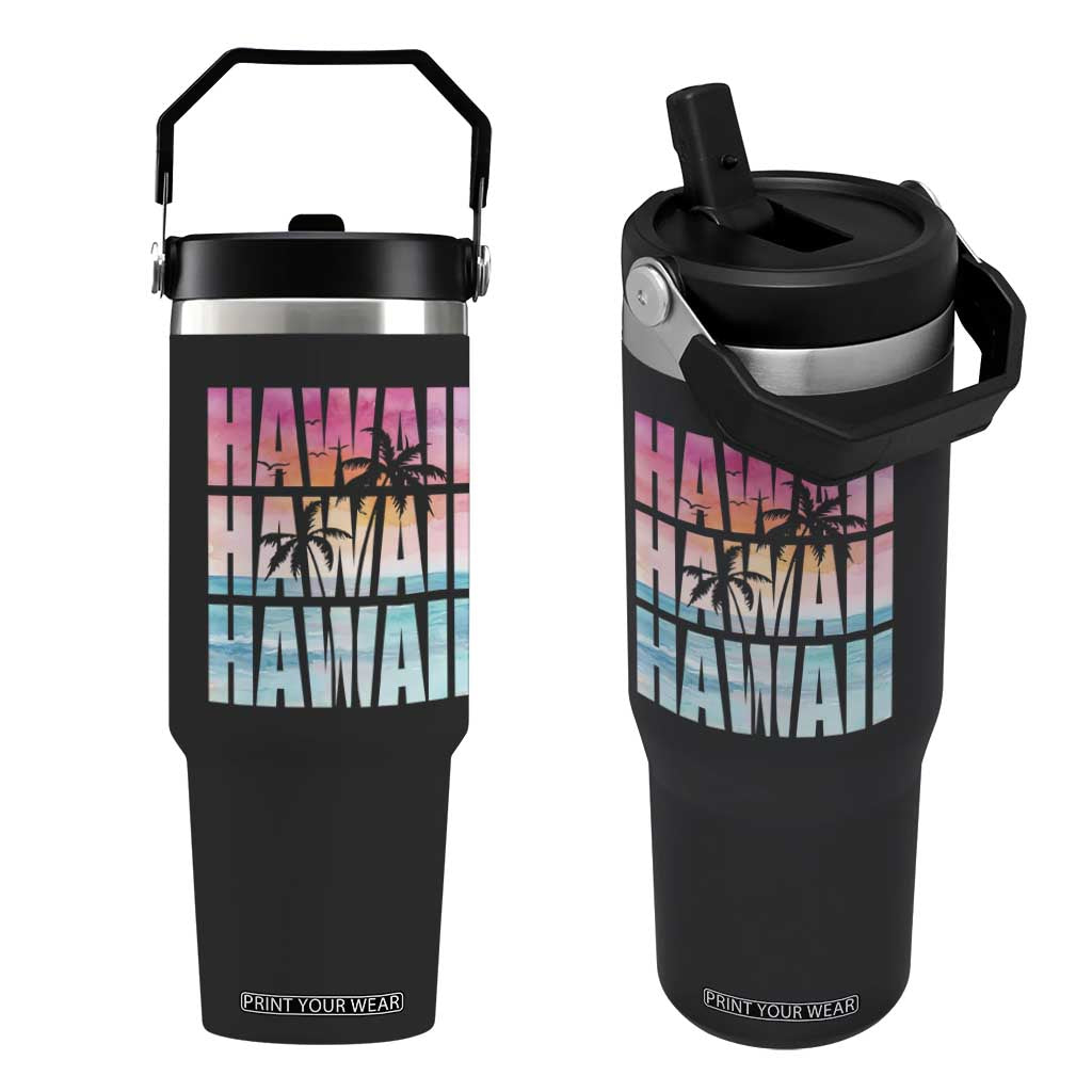 Hawaii Summer Vacation Flip Straw Tumbler Vintage Tropical Beach Graphic TS14 One Size: 30 oz Black Print Your Wear