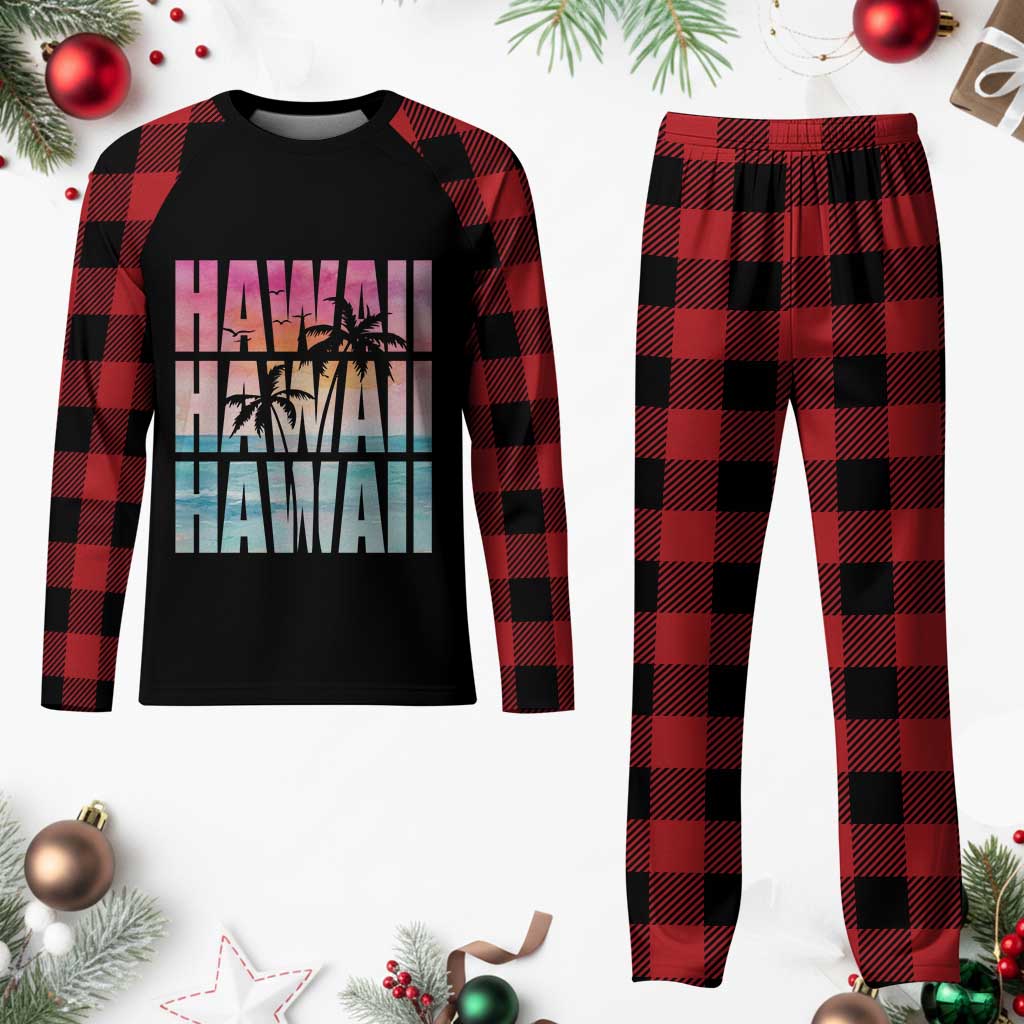 Hawaii Summer Vacation Plaid Pajama Set Vintage Tropical Beach Graphic
