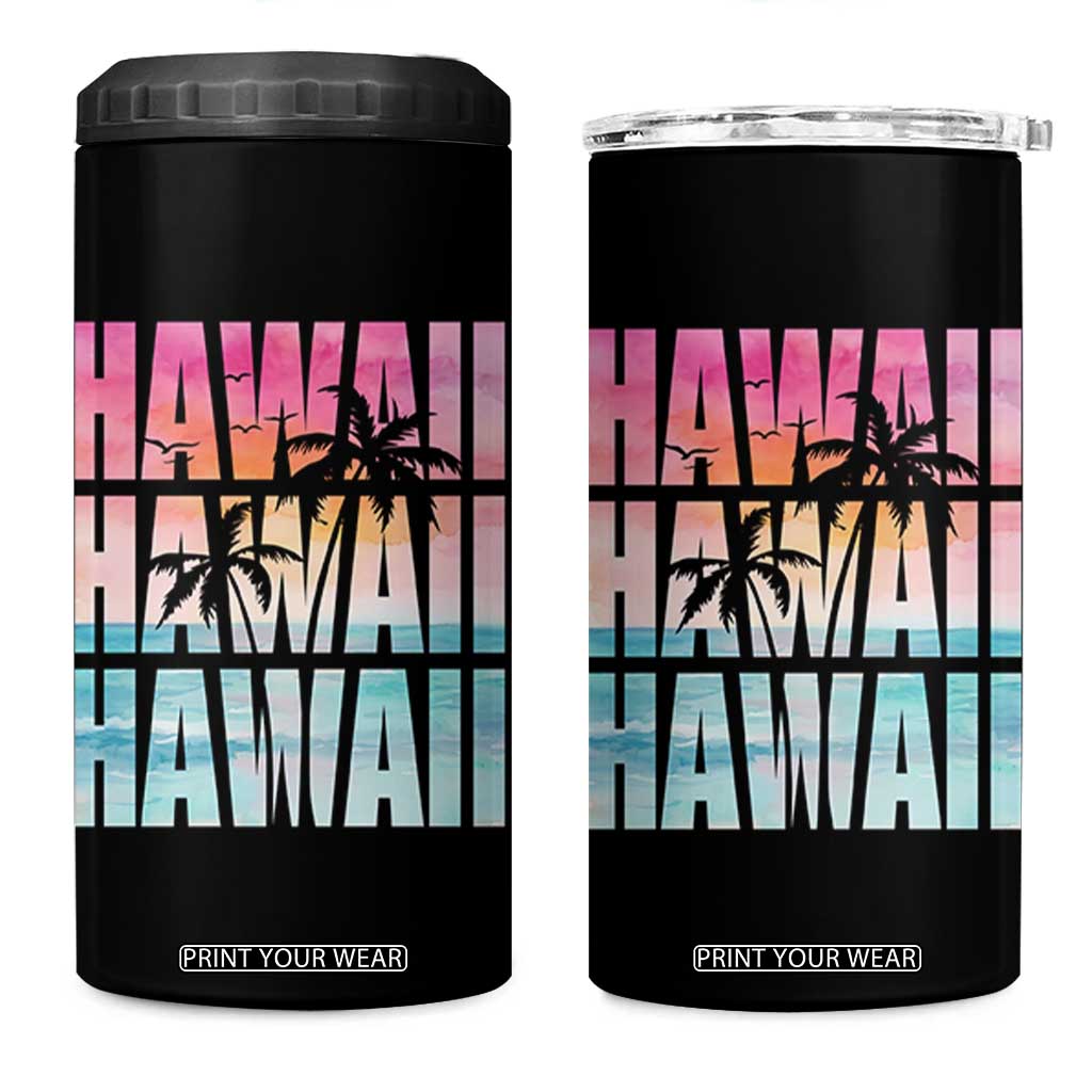 Hawaii Summer Vacation 4 in 1 Can Cooler Tumbler Vintage Tropical Beach Graphic TS14 One Size: 16 oz Black Print Your Wear