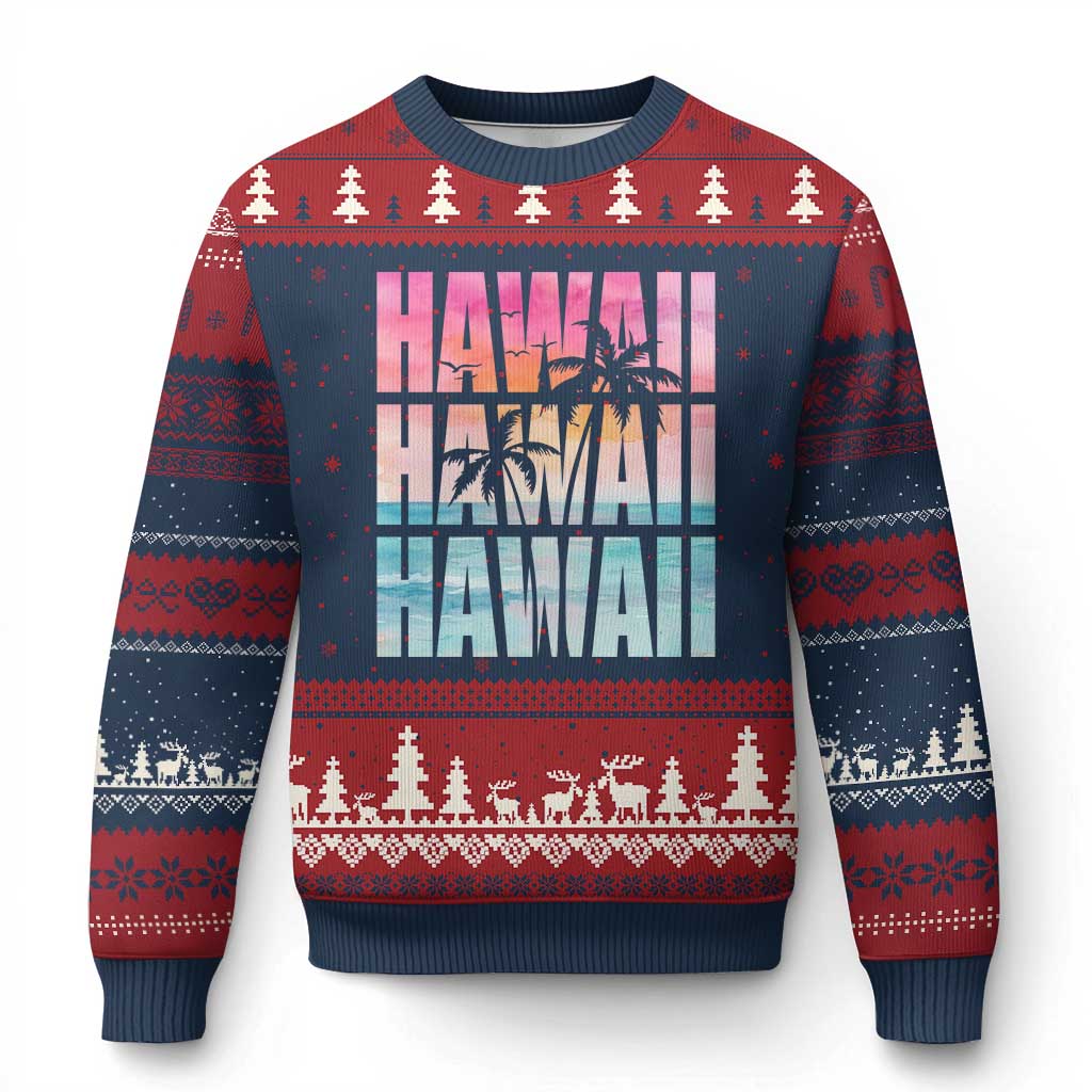Hawaii Summer Vacation Ugly Christmas Sweater Vintage Tropical Beach Graphic TS14 Navy Red Print Your Wear