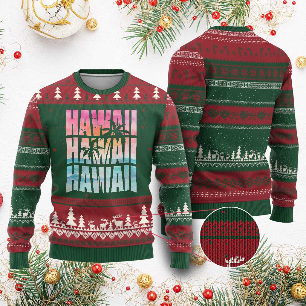 Hawaii Summer Vacation Ugly Christmas Sweater Vintage Tropical Beach Graphic