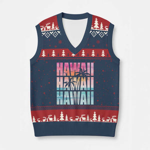 Hawaii Summer Vacation V-Neck Knit Sweater Vest Vintage Tropical Beach Graphic TS14 Navy Red Print Your Wear