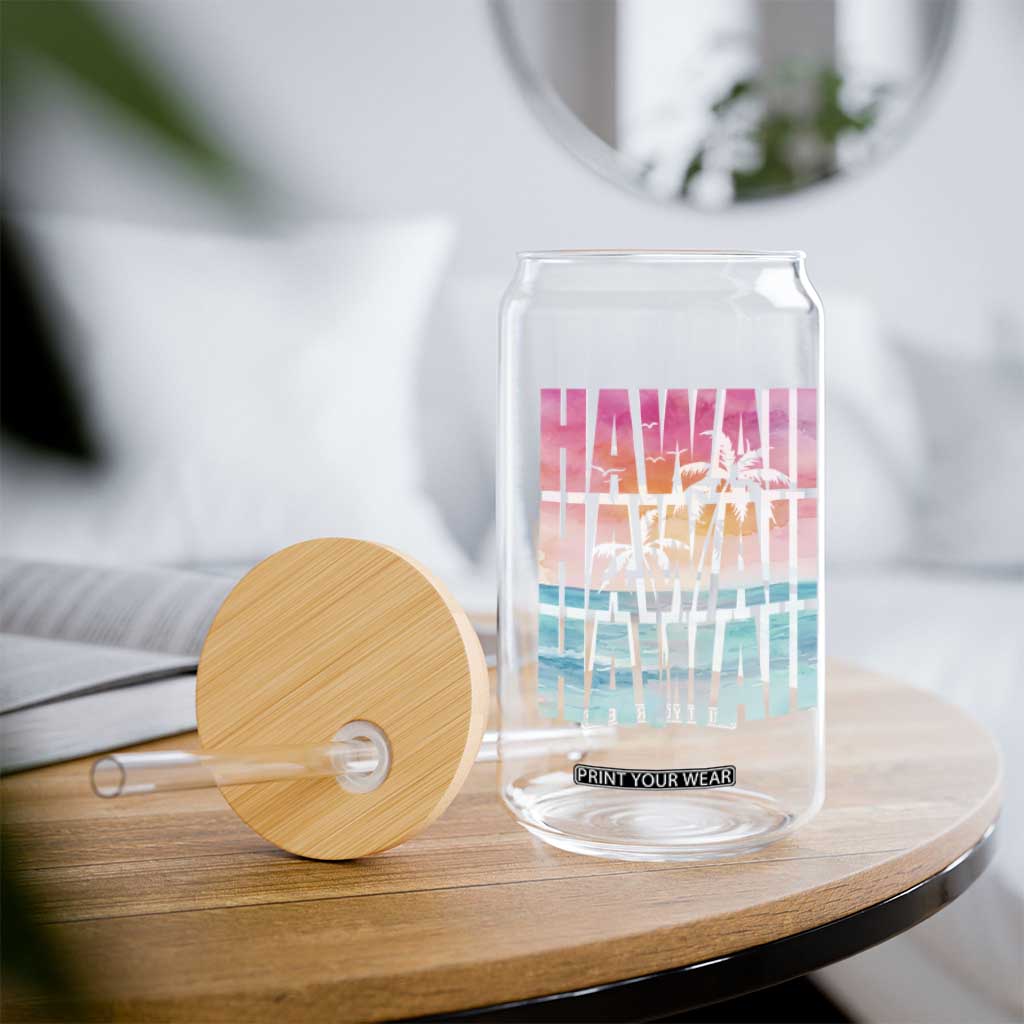 Hawaii Summer Vacation Glass Can Vintage Tropical Beach Graphic