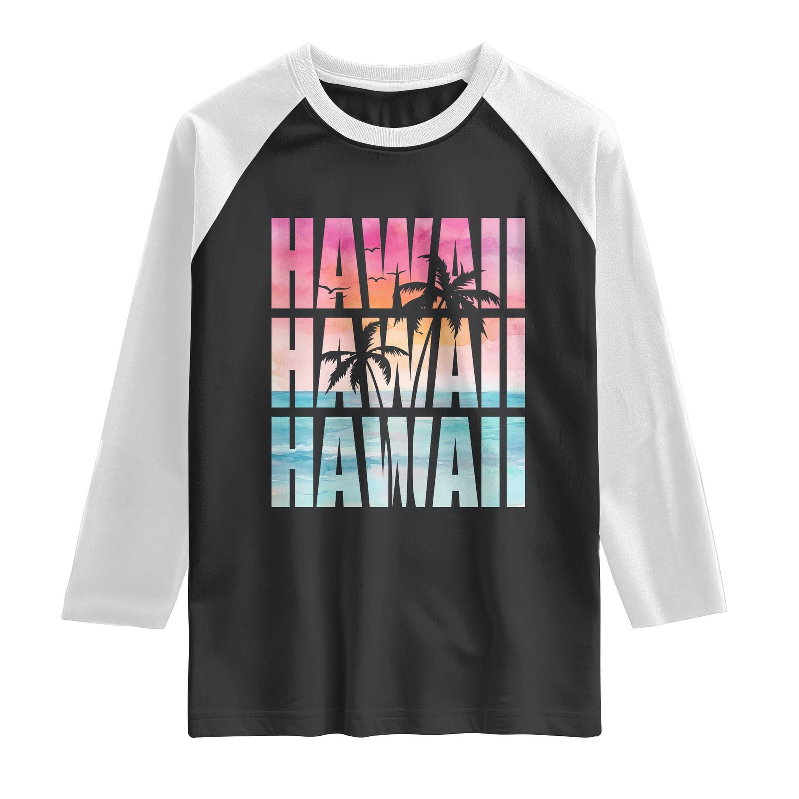 Hawaii Summer Vacation Raglan Shirt Vintage Tropical Beach Graphic TS14 Black White Print Your Wear