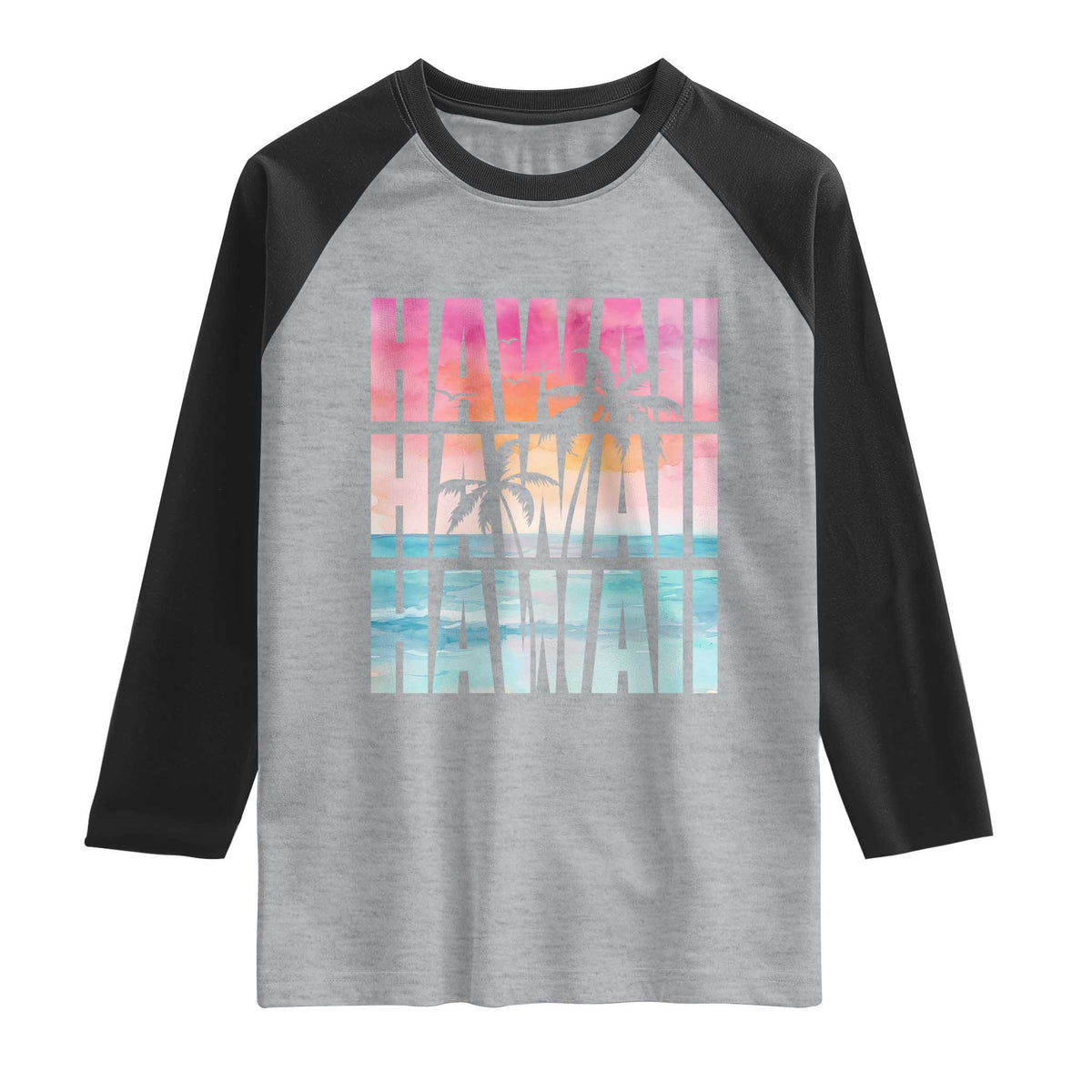 Hawaii Summer Vacation Raglan Shirt Vintage Tropical Beach Graphic TS14 Heather Gray Black Print Your Wear
