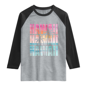 Hawaii Summer Vacation Raglan Shirt Vintage Tropical Beach Graphic TS14 Heather Gray Black Print Your Wear