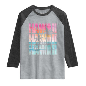 Hawaii Summer Vacation Raglan Shirt Vintage Tropical Beach Graphic TS14 Heather Gray Heather Charcoal Print Your Wear