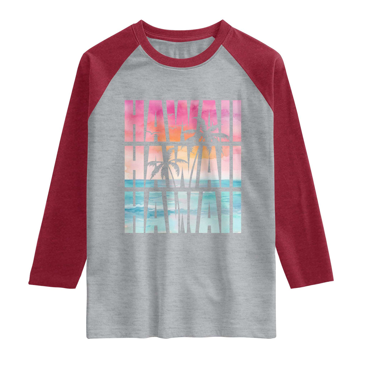 Hawaii Summer Vacation Raglan Shirt Vintage Tropical Beach Graphic TS14 Heather Gray Heather Red Print Your Wear