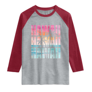 Hawaii Summer Vacation Raglan Shirt Vintage Tropical Beach Graphic TS14 Heather Gray Heather Red Print Your Wear