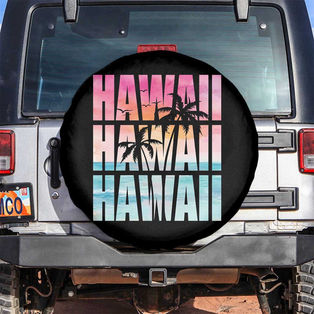 Hawaii Summer Vacation Spare Tire Cover Vintage Tropical Beach Graphic