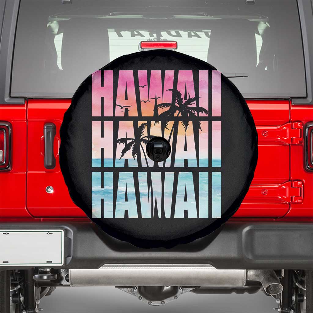 Hawaii Summer Vacation Spare Tire Cover Vintage Tropical Beach Graphic
