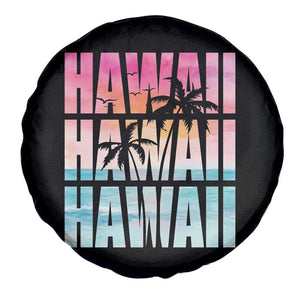 Hawaii Summer Vacation Spare Tire Cover Vintage Tropical Beach Graphic