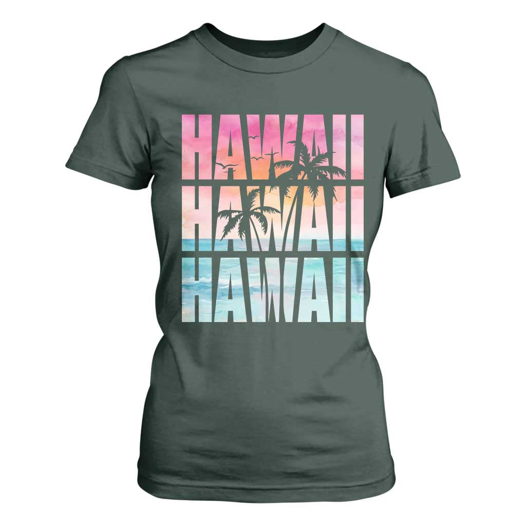 Hawaii Summer Vacation T Shirt For Women Vintage Tropical Beach Graphic TS14 Dark Forest Green Print Your Wear