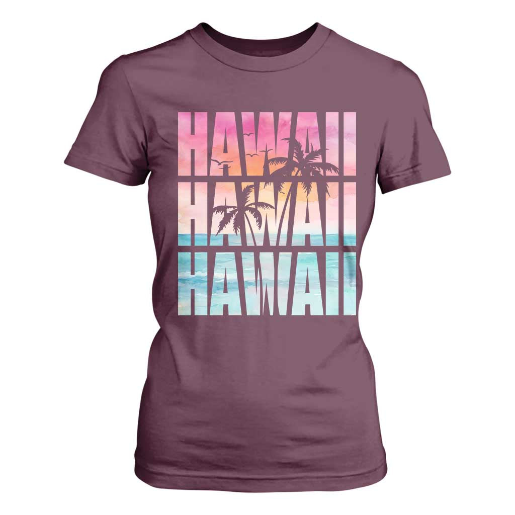 Hawaii Summer Vacation T Shirt For Women Vintage Tropical Beach Graphic TS14 Maroon Print Your Wear