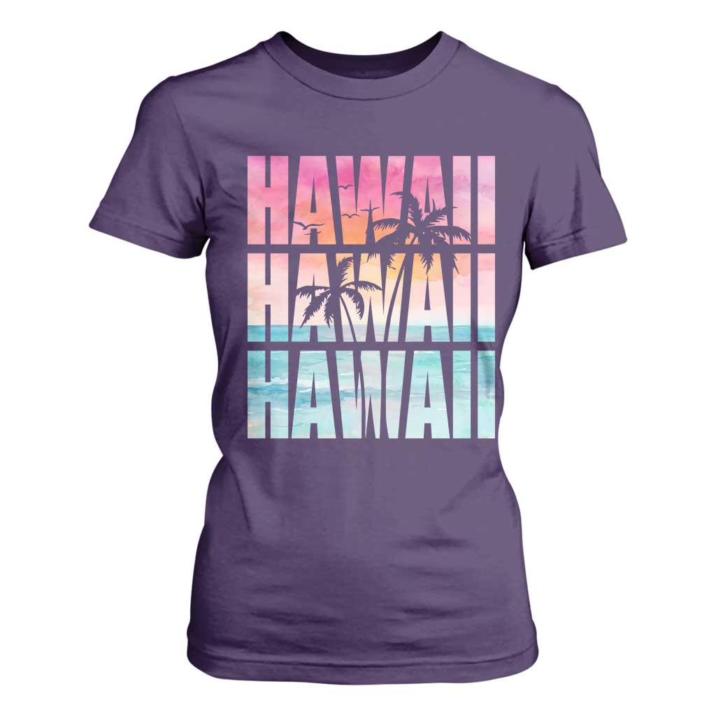 Hawaii Summer Vacation T Shirt For Women Vintage Tropical Beach Graphic TS14 Purple Print Your Wear