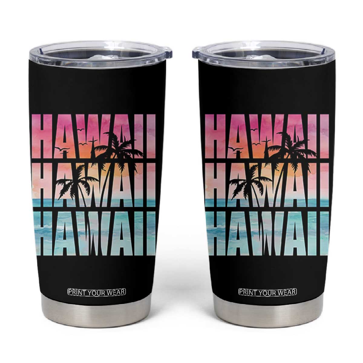 Hawaii Summer Vacation Tumbler Cup Vintage Tropical Beach Graphic TS14 Black Print Your Wear