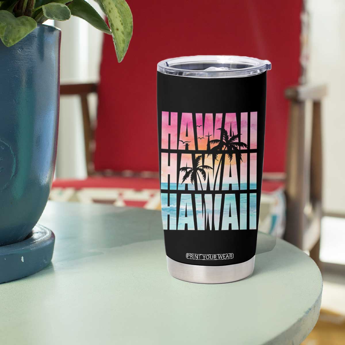 Hawaii Summer Vacation Tumbler Cup Vintage Tropical Beach Graphic