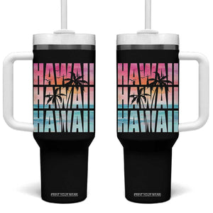 Hawaii Summer Vacation Tumbler With Handle Vintage Tropical Beach Graphic