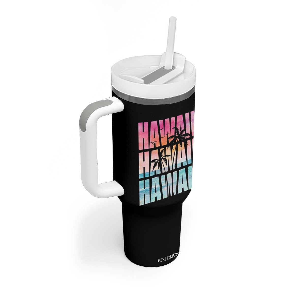 Hawaii Summer Vacation Tumbler With Handle Vintage Tropical Beach Graphic