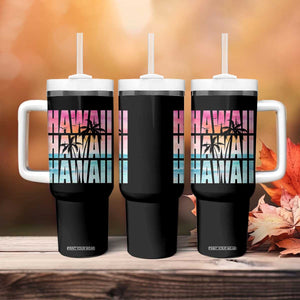 Hawaii Summer Vacation Tumbler With Handle Vintage Tropical Beach Graphic