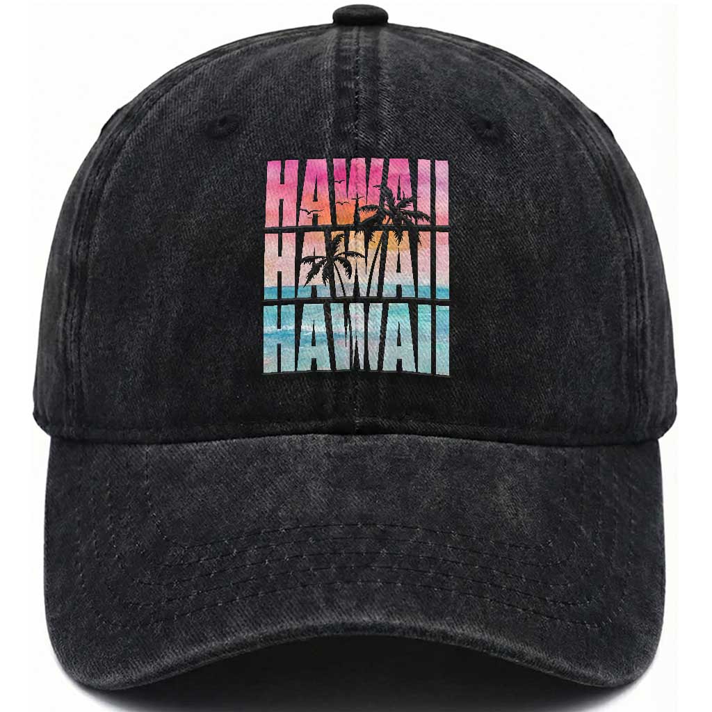 Hawaii Summer Vacation Washed Cotton Baseball Cap Vintage Tropical Beach Graphic