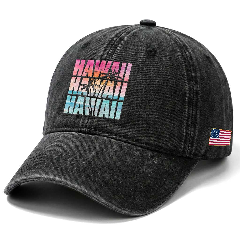Hawaii Summer Vacation Washed Cotton Baseball Cap Vintage Tropical Beach Graphic