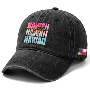 Hawaii Summer Vacation Washed Cotton Baseball Cap Vintage Tropical Beach Graphic