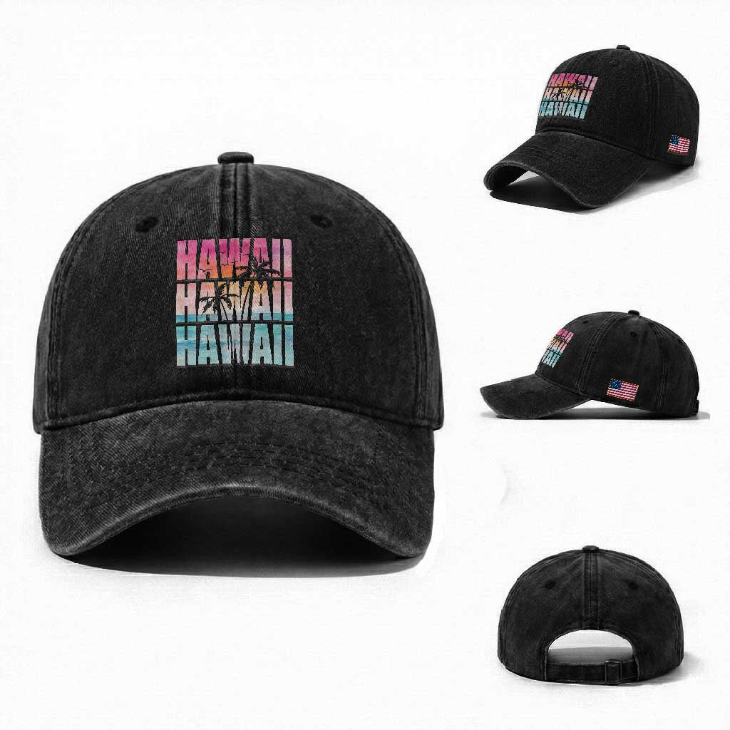 Hawaii Summer Vacation Washed Cotton Baseball Cap Vintage Tropical Beach Graphic