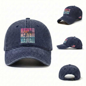 Hawaii Summer Vacation Washed Cotton Baseball Cap Vintage Tropical Beach Graphic