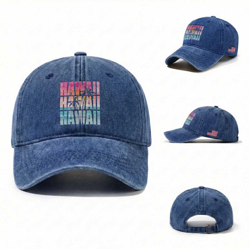Hawaii Summer Vacation Washed Cotton Baseball Cap Vintage Tropical Beach Graphic
