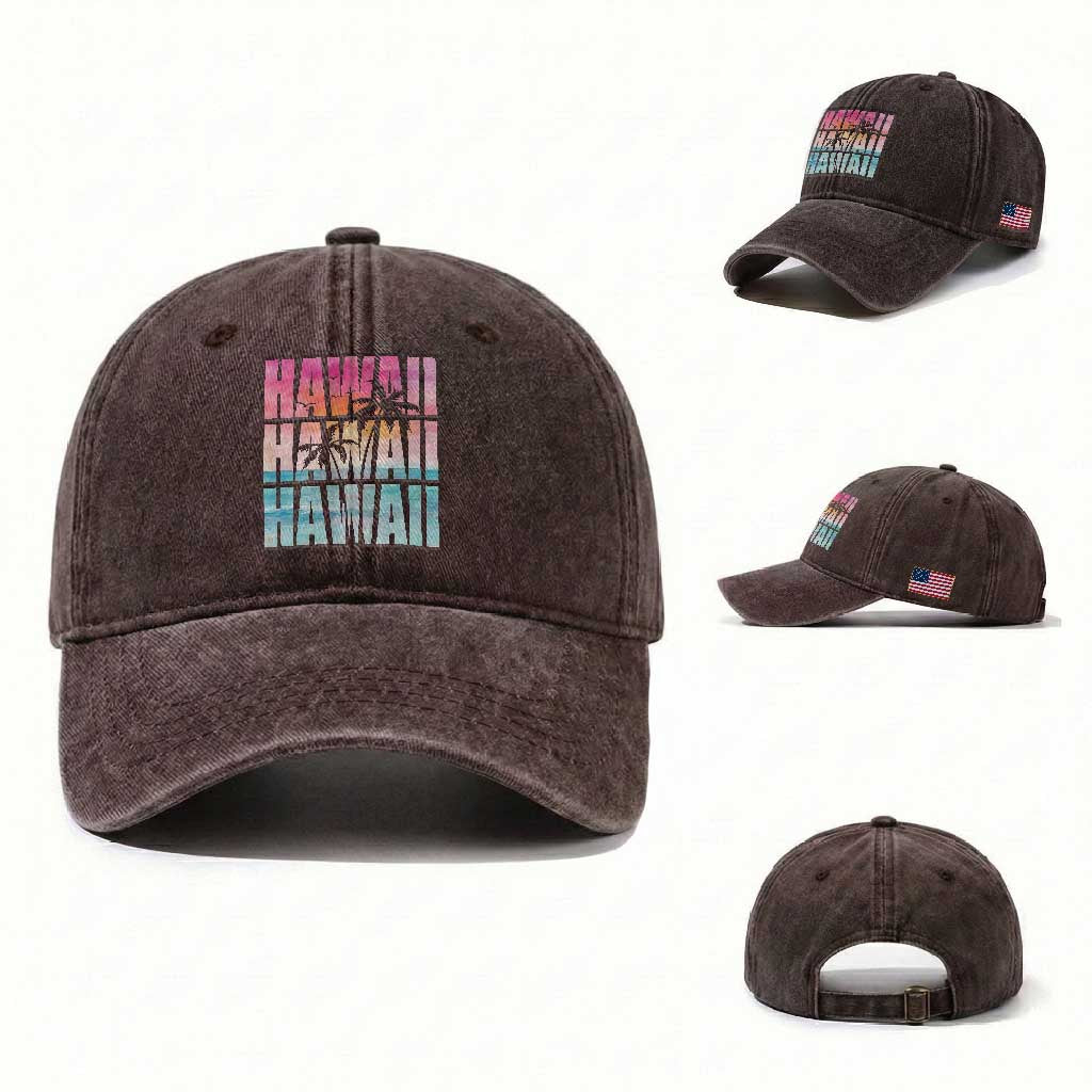 Hawaii Summer Vacation Washed Cotton Baseball Cap Vintage Tropical Beach Graphic