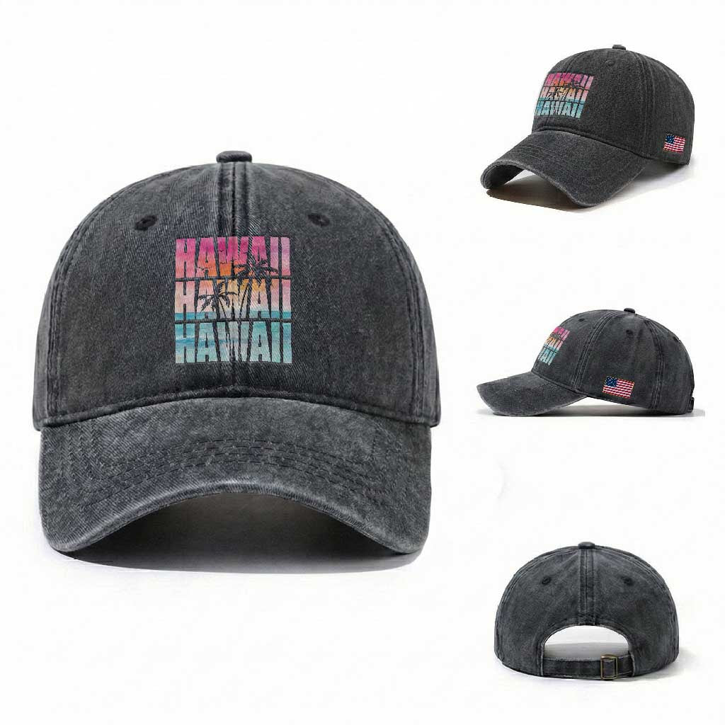 Hawaii Summer Vacation Washed Cotton Baseball Cap Vintage Tropical Beach Graphic