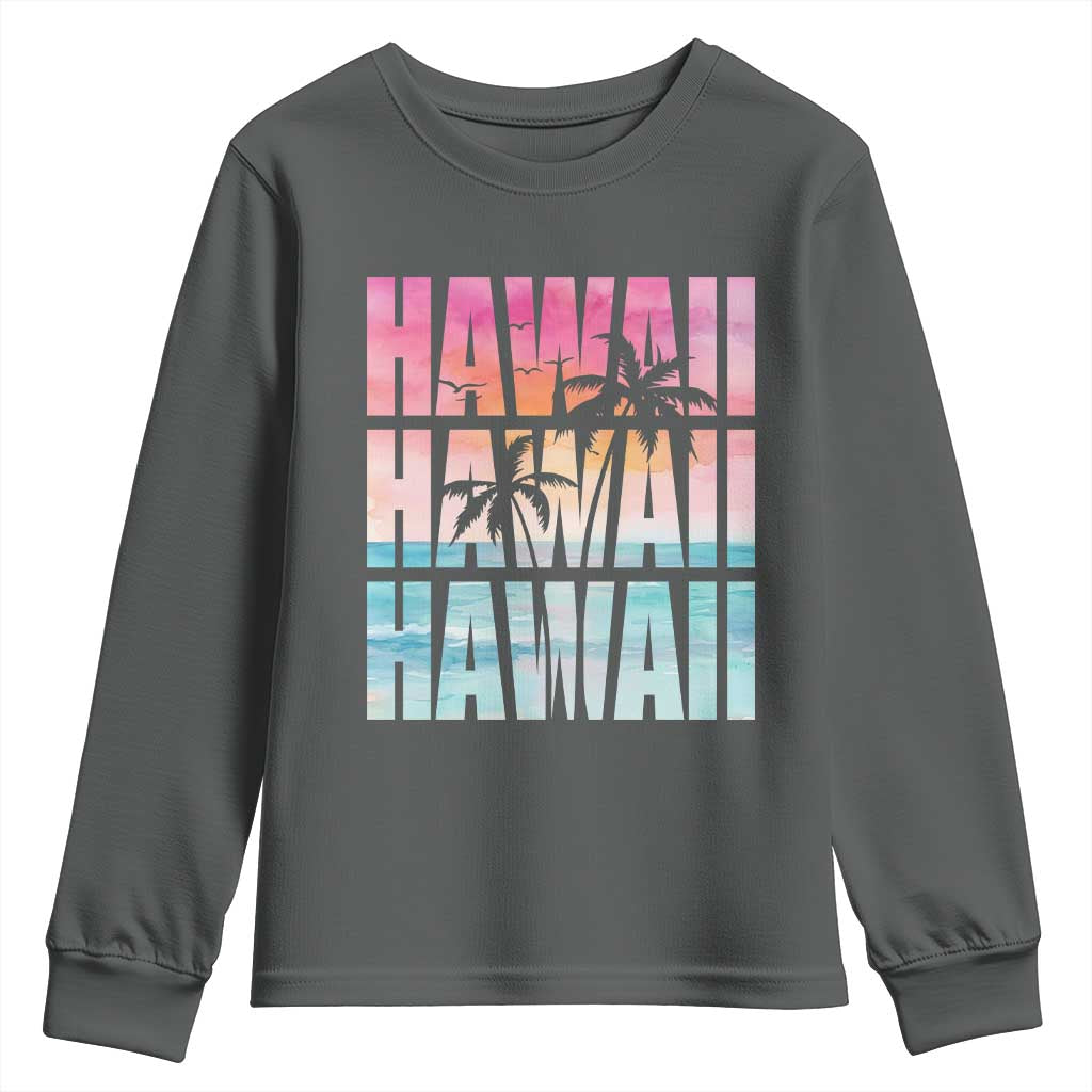 Hawaii Summer Vacation Youth Sweatshirt Vintage Tropical Beach Graphic TS14 Dark Heather Print Your Wear